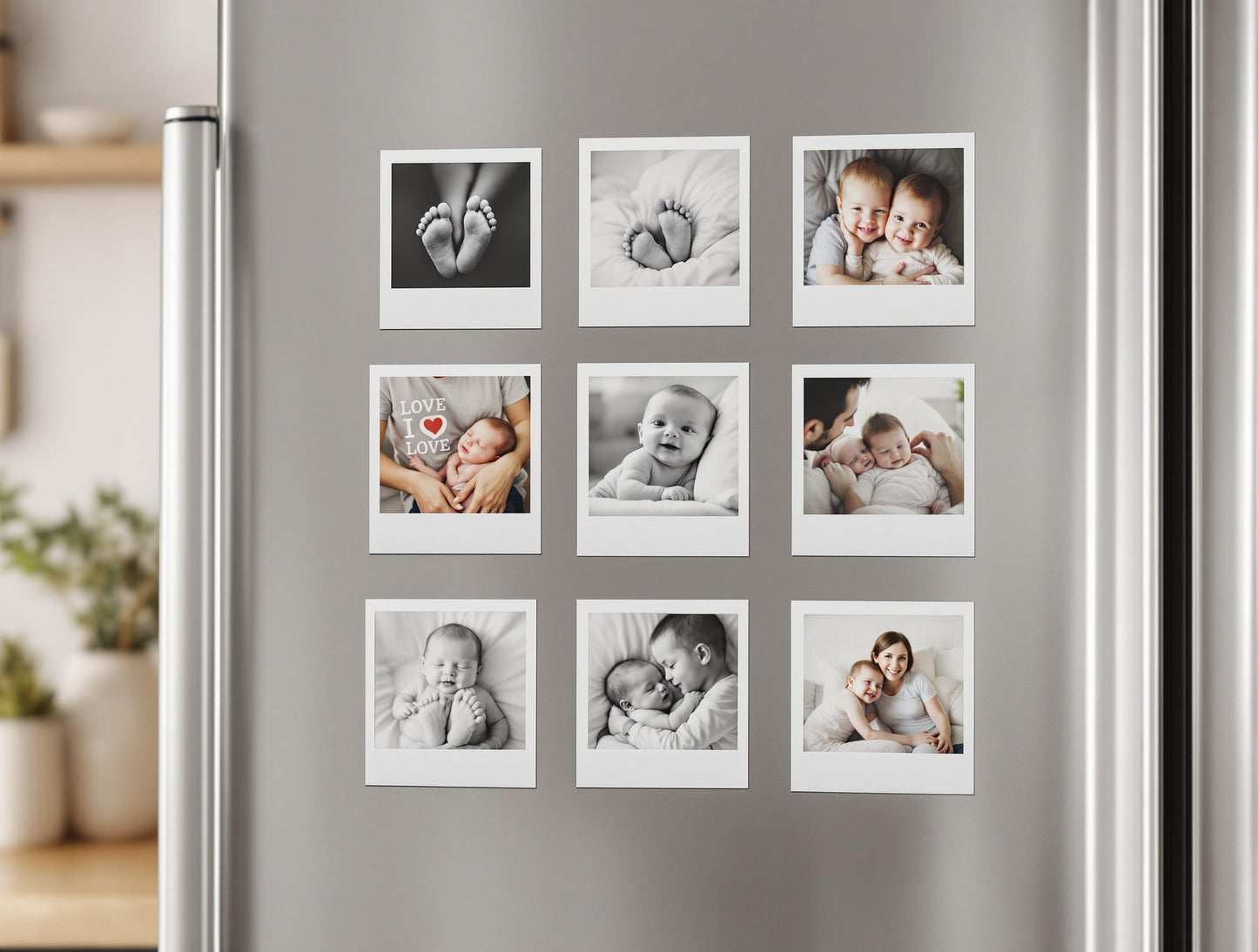 Pack de 9 aimants photo personnalisés premium - Souvenirs magnétiques RETRO 6,5 x 6,5cm